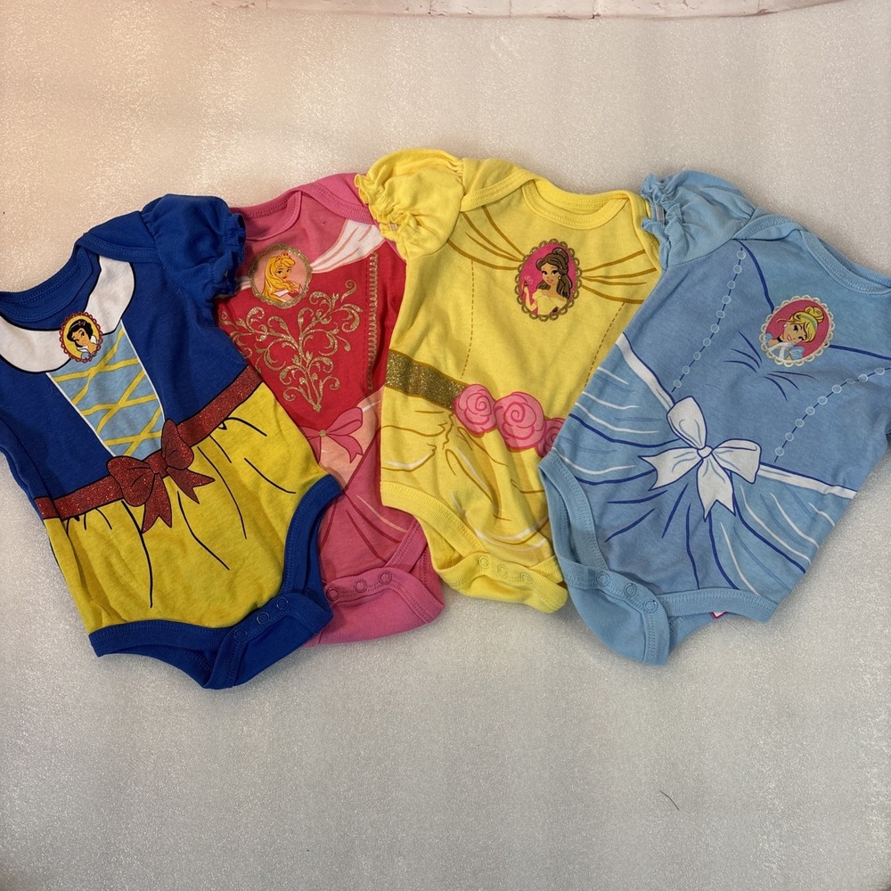 Disney Baby 4 Princess Belle, Snow White, Snap Cotton One Piece‎ 0-3 Months